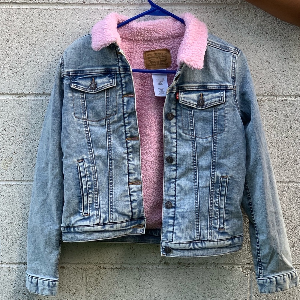 Pink and blue kids jean jacket